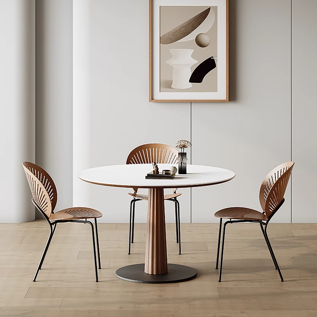 Anderson Small Round Dining Table Set, Sintered Stone & Solid Wood