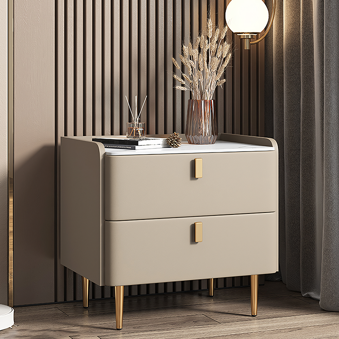 Ana Bedside Table-Weilai Concept-Champagne Beige-45cm-Weilai Concept