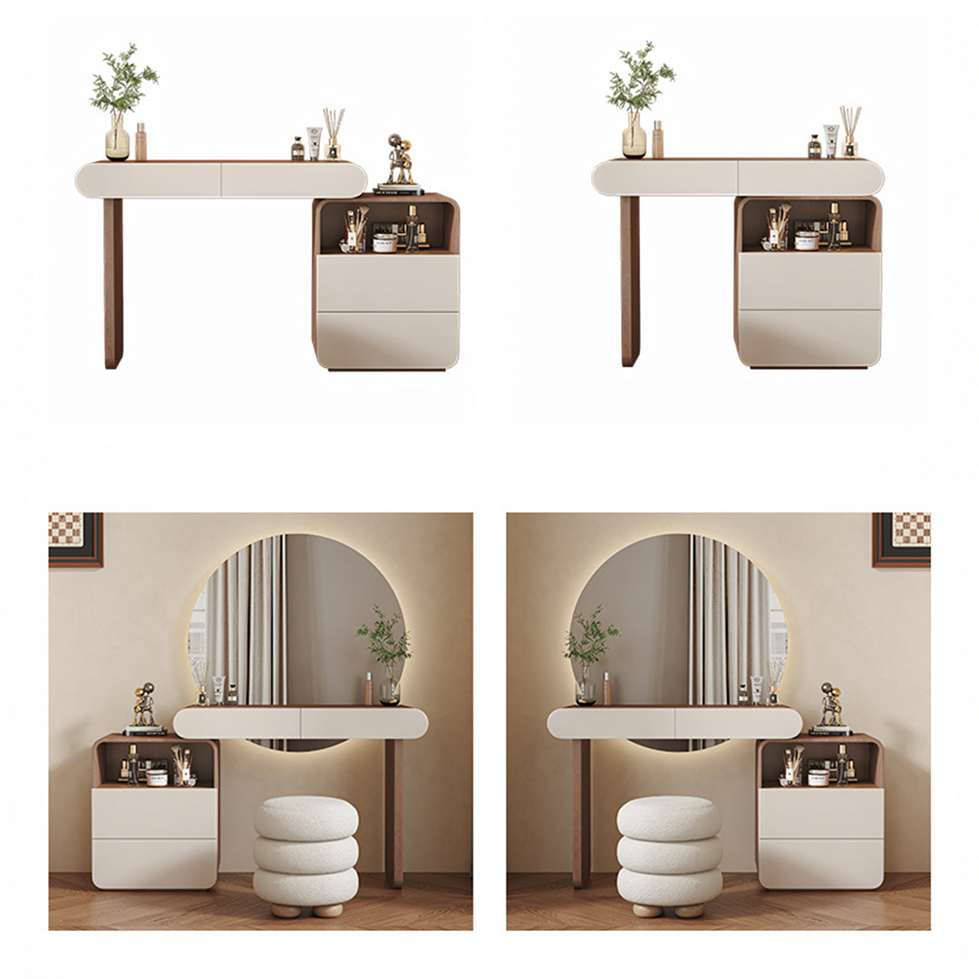 Radcliffe Dressing Table With Large LED Mirror, Walnut & Cream