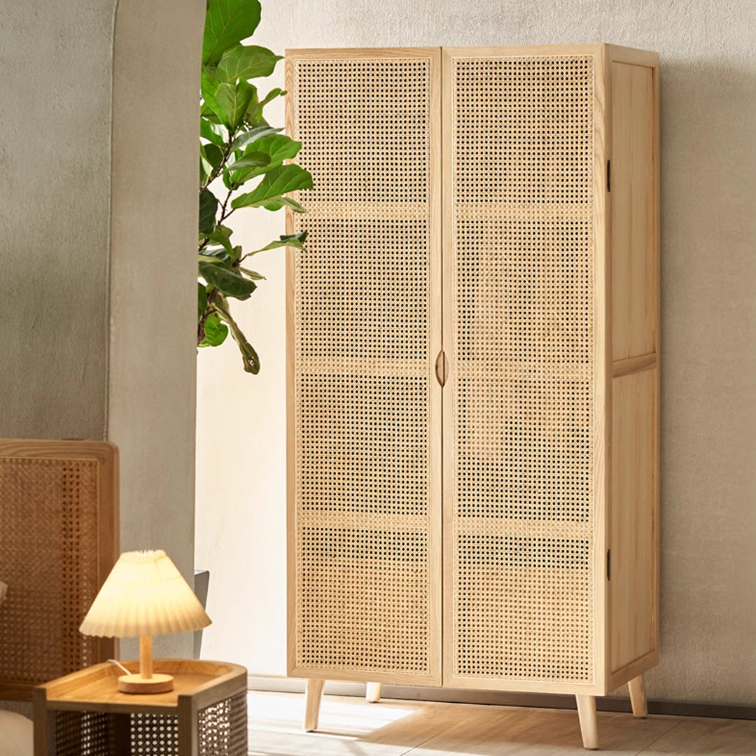 Amelia Rattan Wardrobe, Solid Wood & Rattan