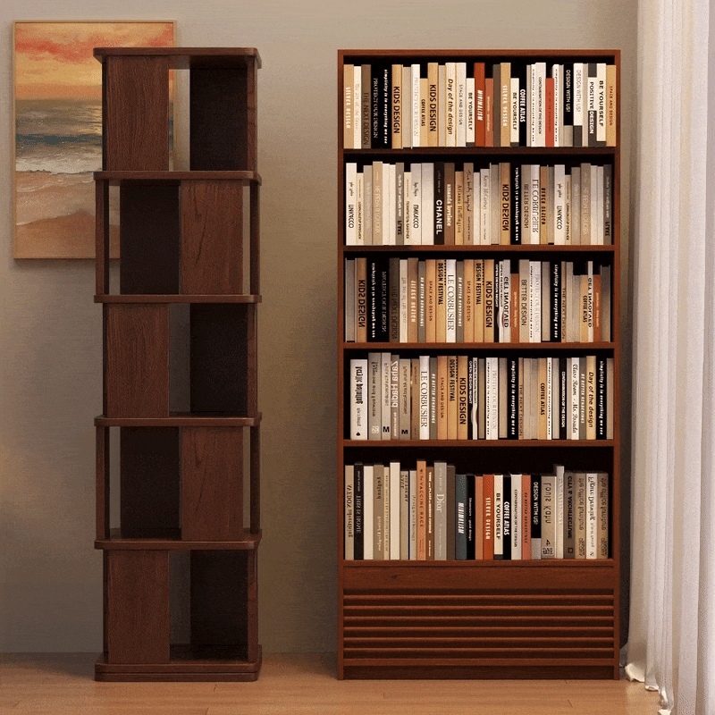 Vasiliev Rotating Bookshelf, Freestanding Shelving Unit, Solid Wood