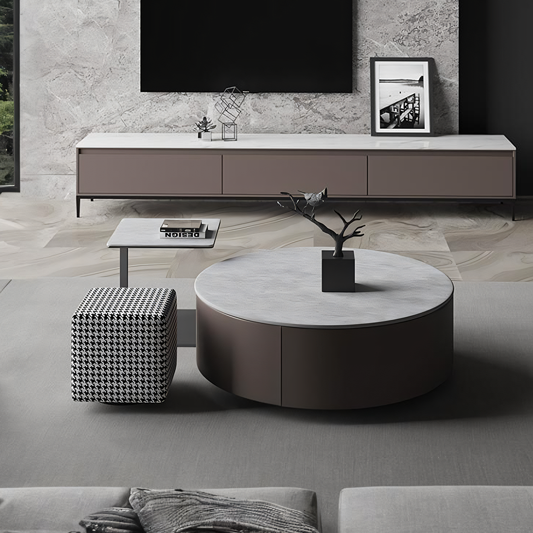 Alvis Coffee Table Set With Stool, Sintered Stone-Weilai Concept-Weilai Concept