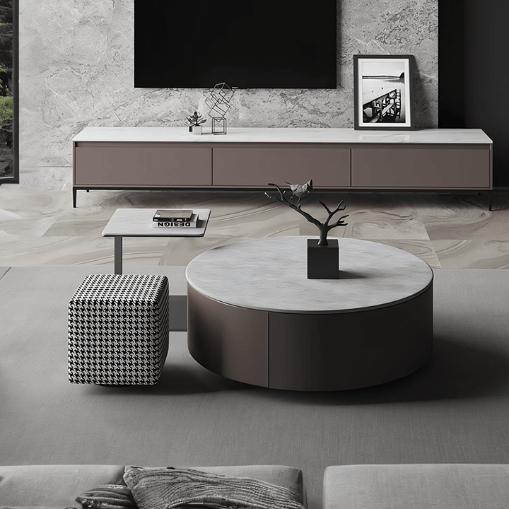 Alvis Coffee Table Set With Stool, Sintered Stone coffee table