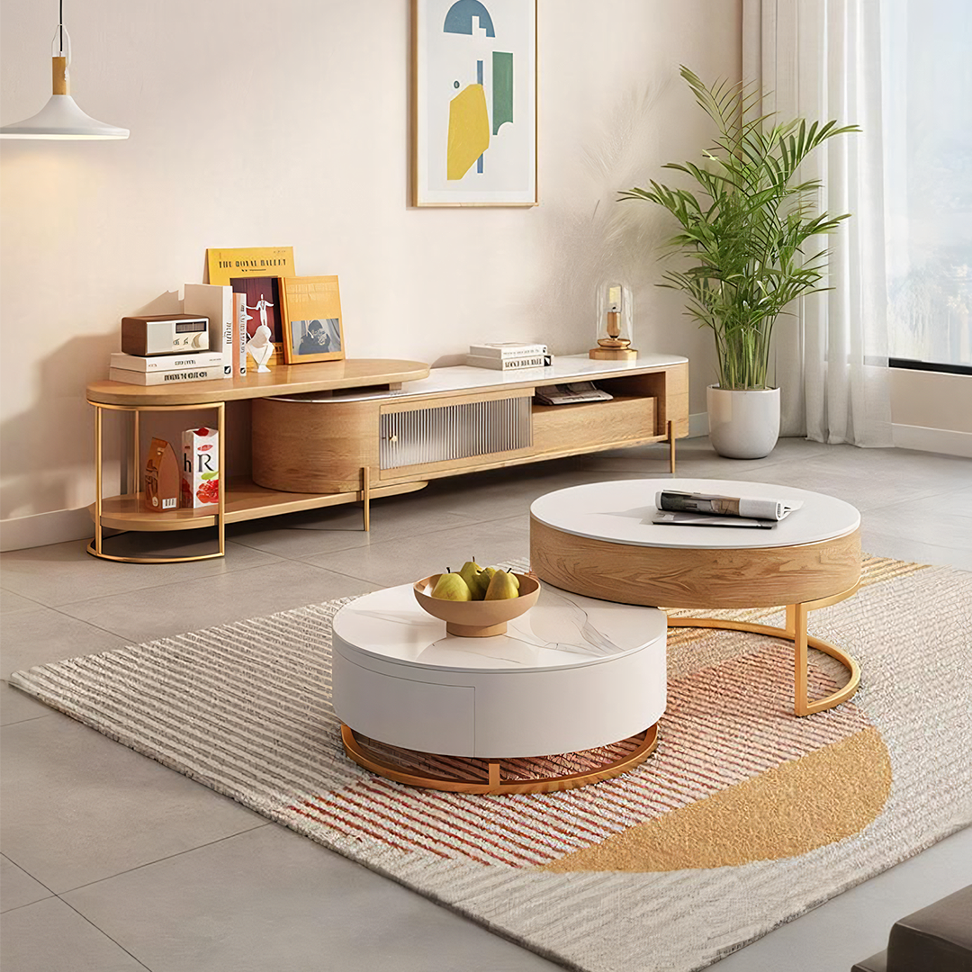 Amanda Living Room Set, Amanda Coffee Table and TV Stand, Light Oak-Weilai Concept-Weilai Concept
