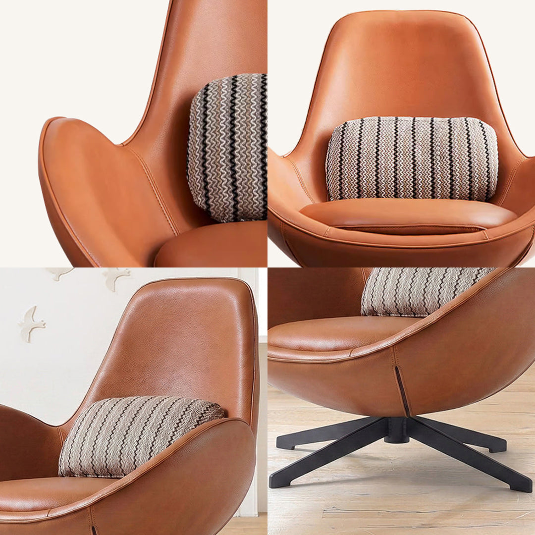 Snail Swivel Accent Armchair, Brown Leather - Weilai Concept
