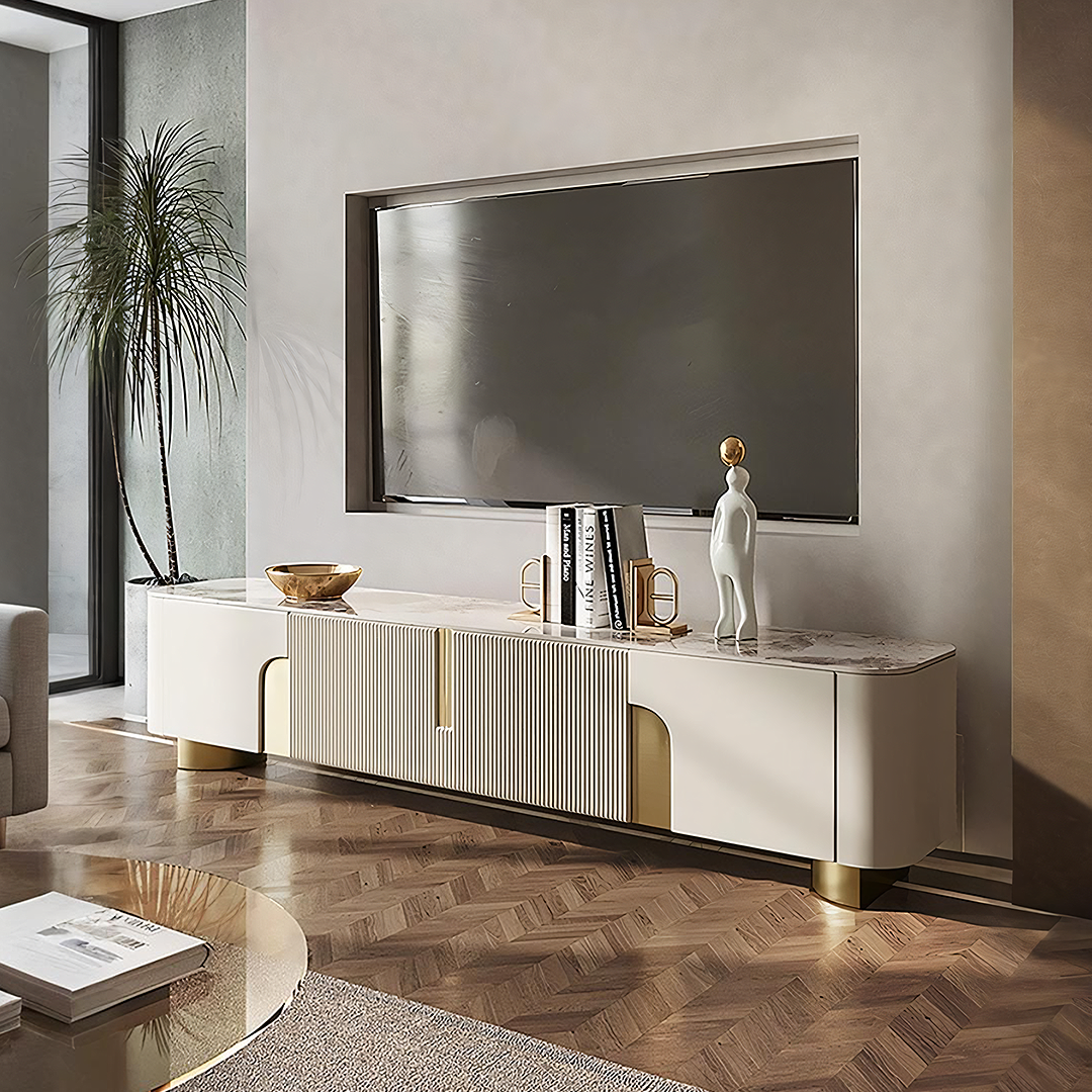 Mueble de TV Athena, color crema y dorado 