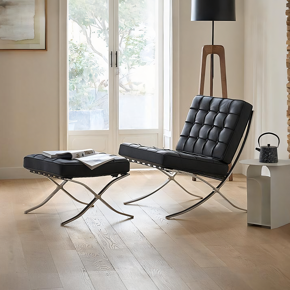 Barcelona Chair And Ottoman, Real Leather-Weilai-Weilai Concept