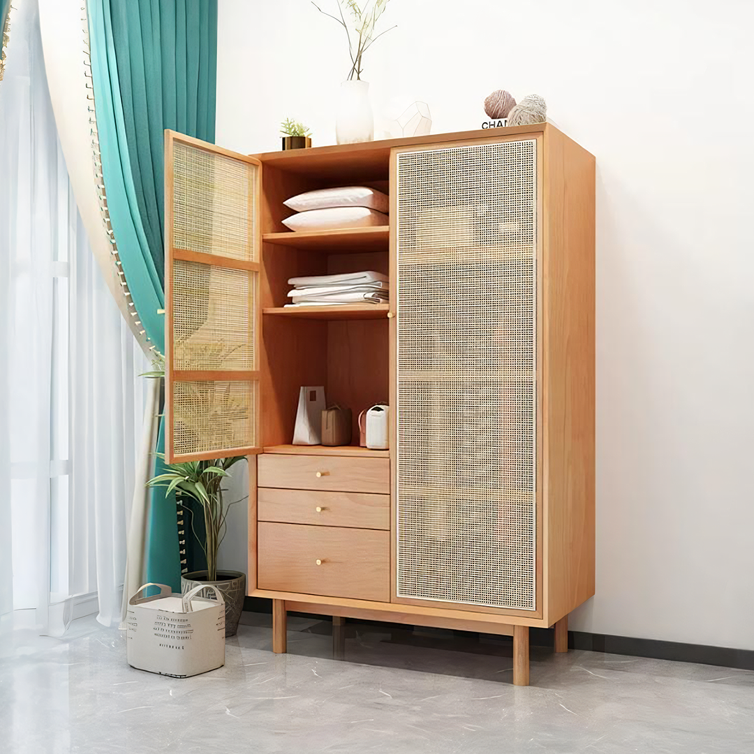 Bernadette Wardrobe, Hallway Storage, Natural Rattan & Oak-Weilai Concept-Weilai Concept