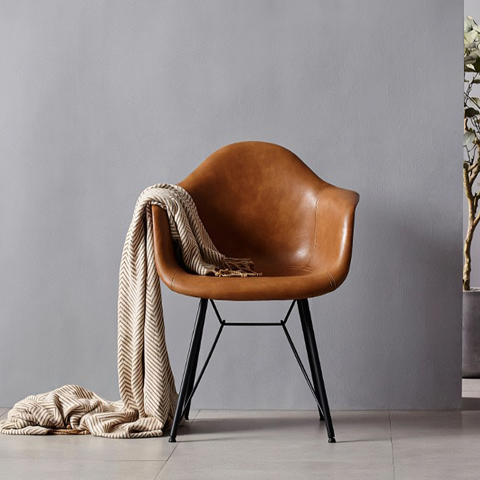 Bobby Dining Chair, Distressed Leather-Weilai Concept-Brown-PU Leather-Weilai Concept