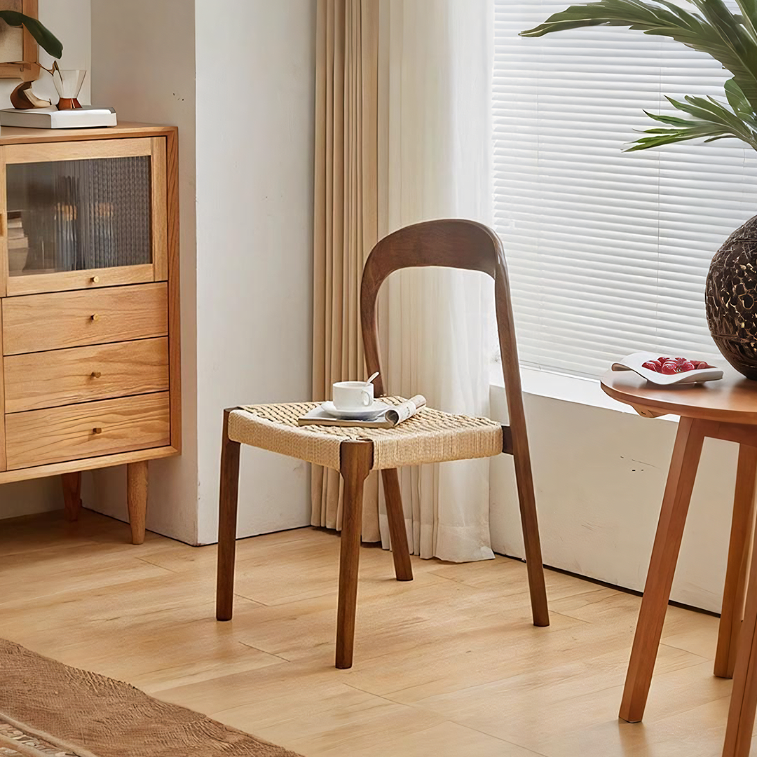 Silla de comedor Bonnie, ratán y madera maciza 