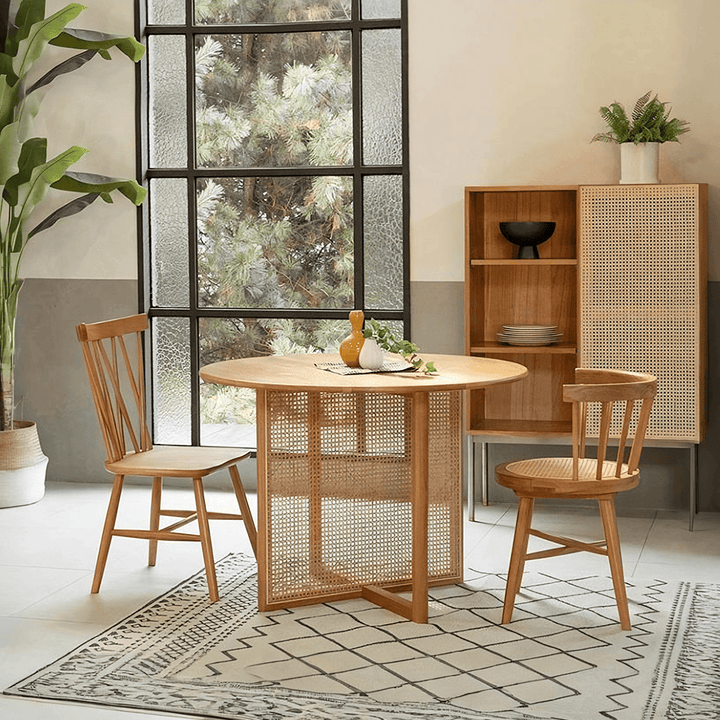 Bruce Rattan Dining Table, Light Oak, Round dining table