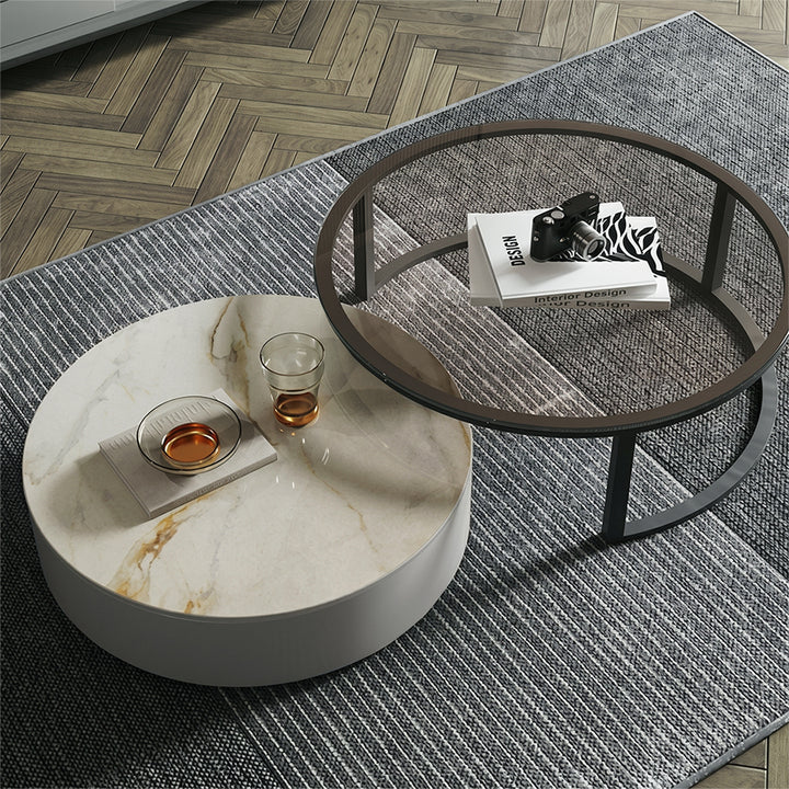 CHI Morden Round Nesting Coffee Table With TV Stand, Black Leg