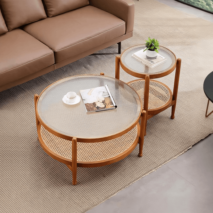 Cement Coffee Table Set, Oak coffee table