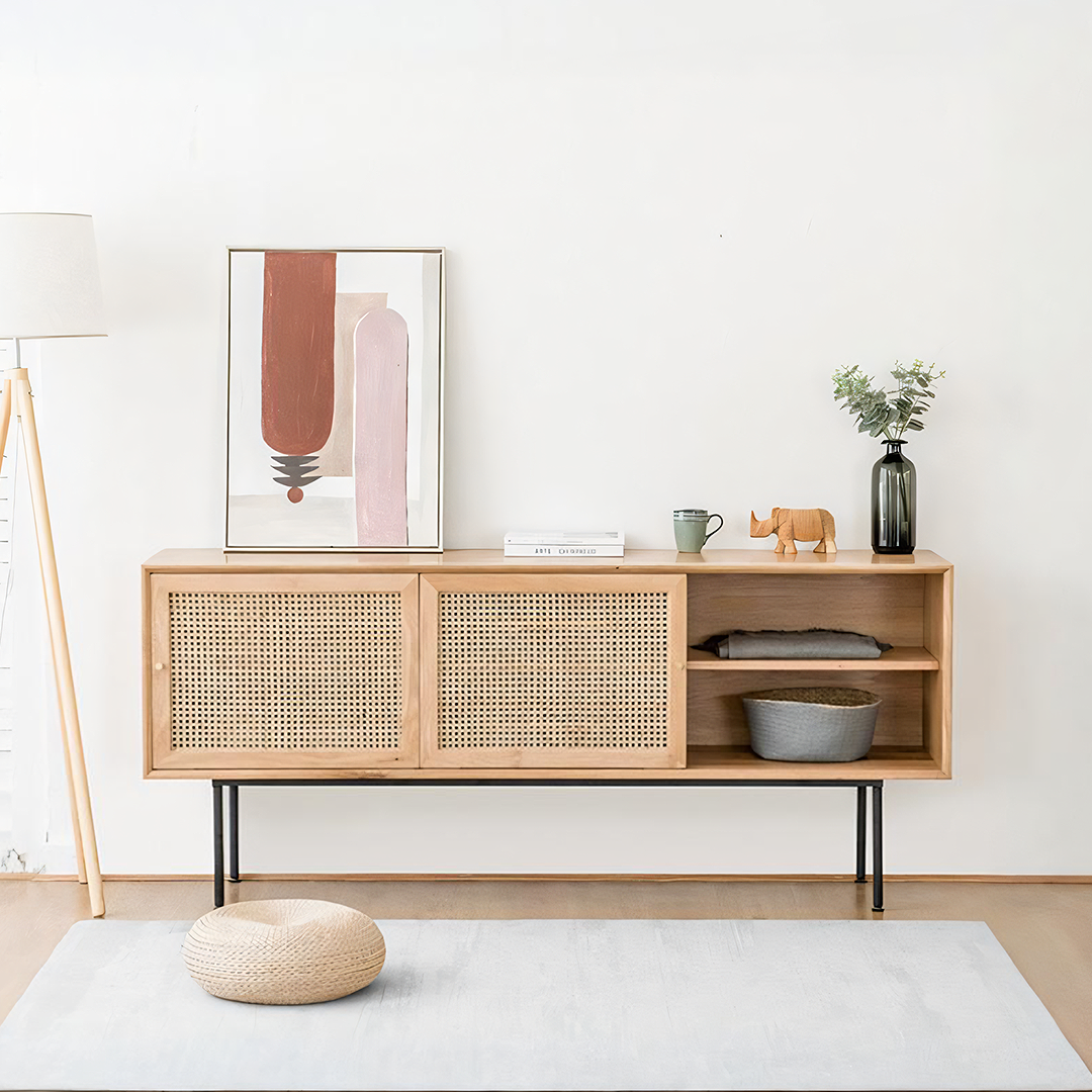 Cement Sideboard / TV Stand, Light Oak-Weilai Concept-Weilai Concept