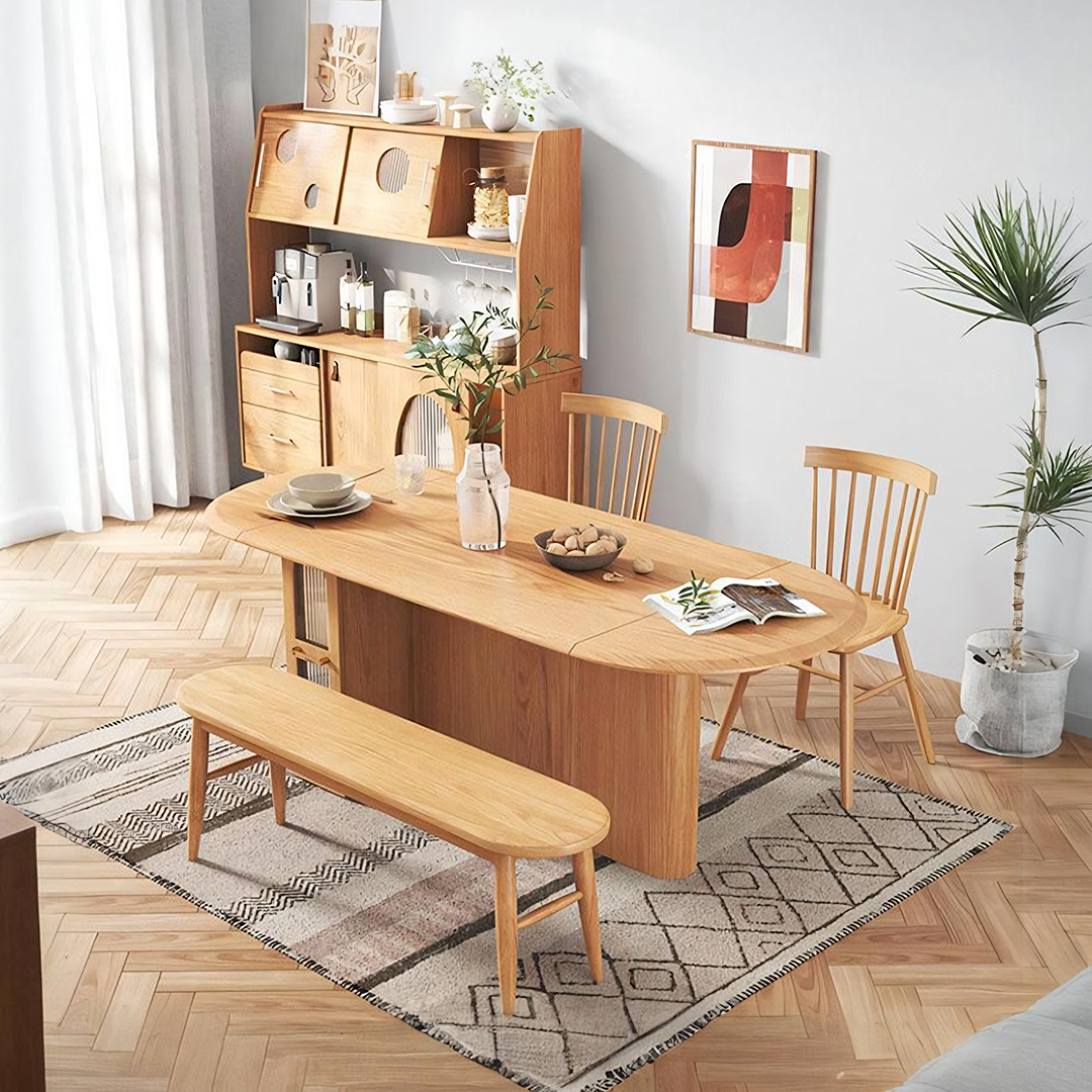 Chloe Oak Foldable Dining Table With Storage, Solid Wood-Weilai Concept-Weilai Concept
