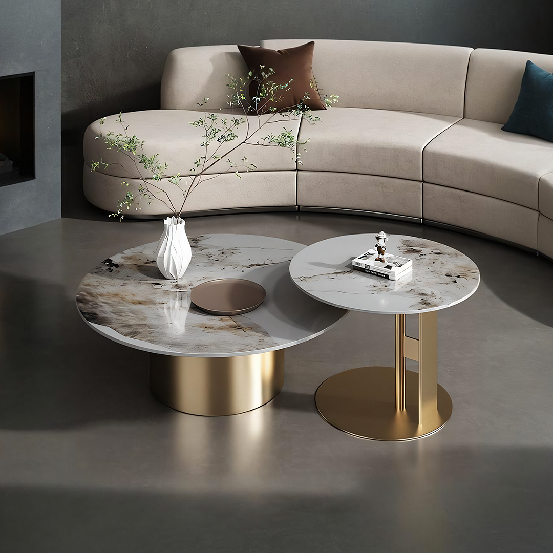 Coar Nesting Coffee Table Set, Gold & Grey-Weilai Concept-Weilai Concept