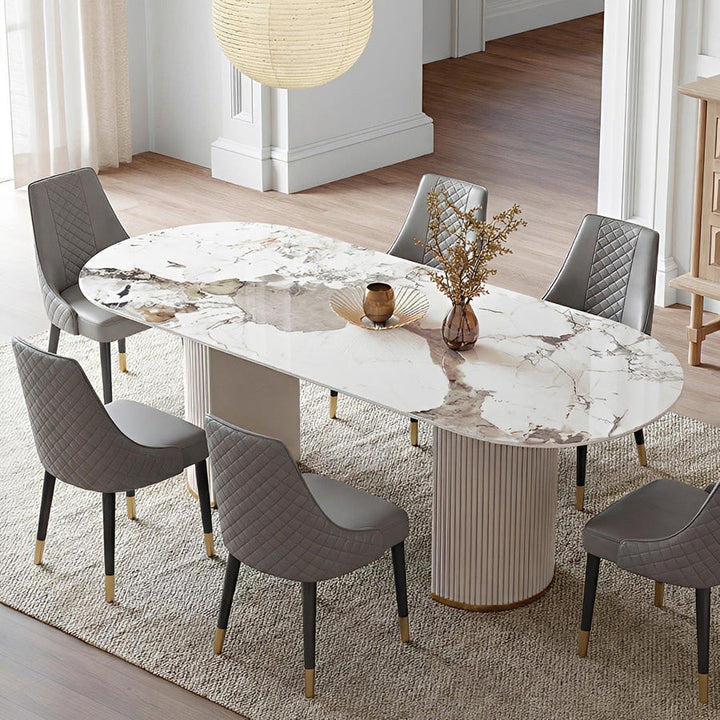 Table à manger ovale Costanza, pierre frittée, blanc