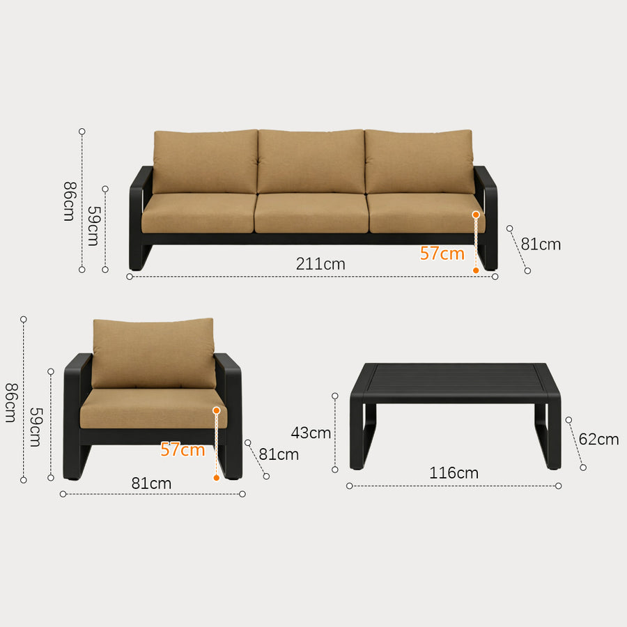 Richmond 2 seater garden sofa in charcoal black aluminium with outdoor furniture couch styling