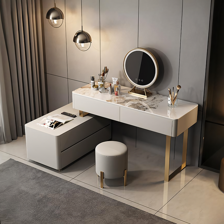 Elegant white dressing table with LED mirror