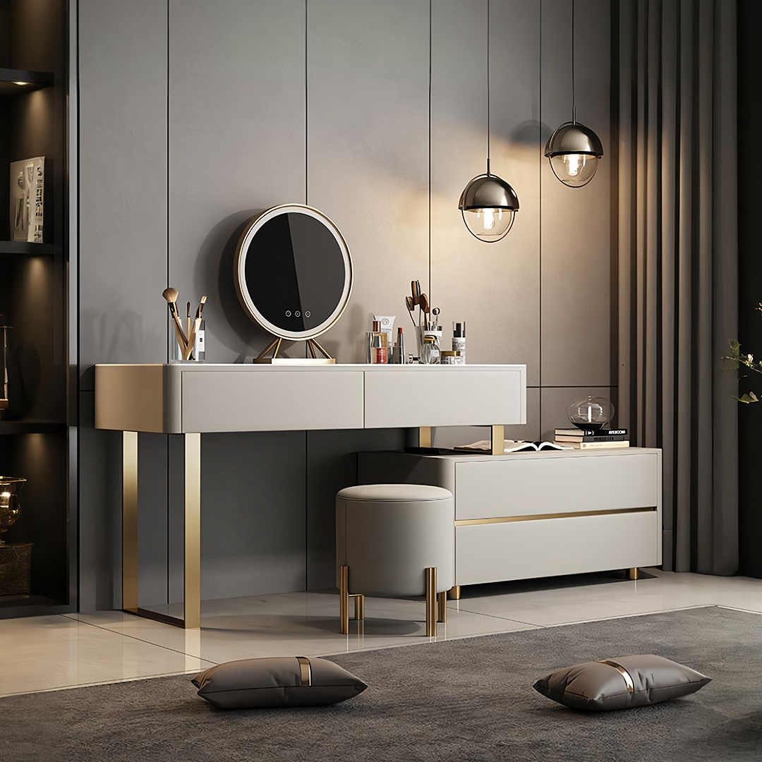Davidson Dressing Table With LED Mirror, Extendable, Corner Dressing Table-Weilai Concept-Weilai Concept