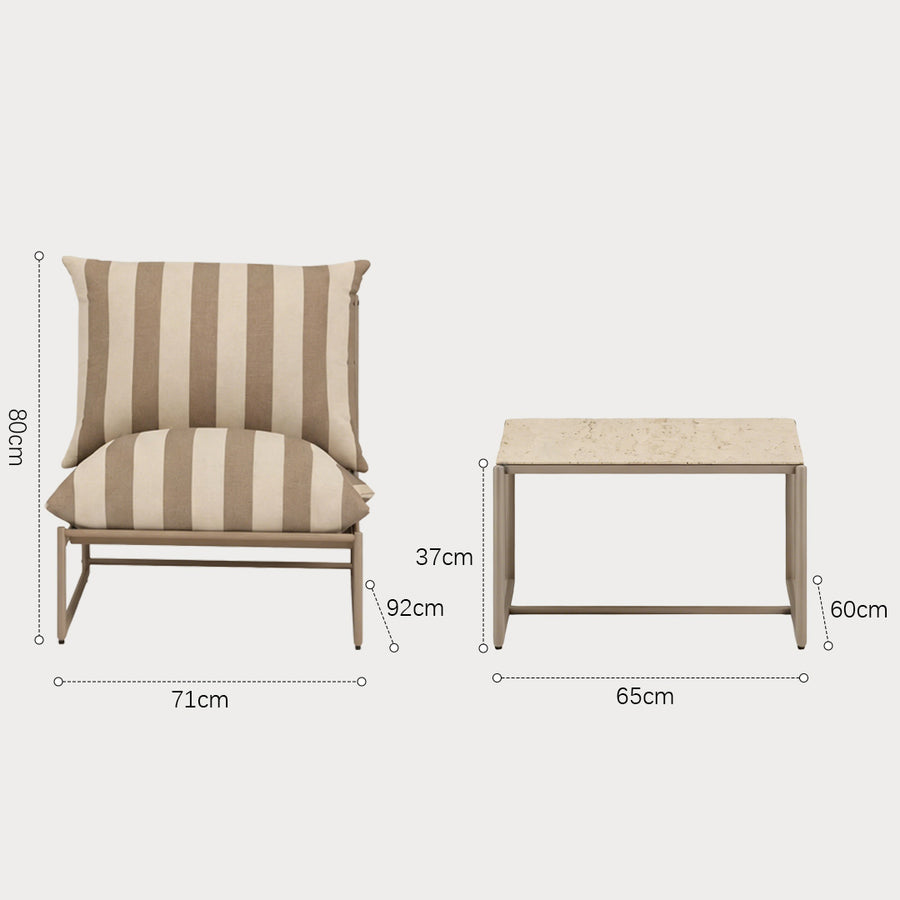 Enzo sectional outdoor sofa set in natural stripe and taupe, a stylish modular outdoor sofa