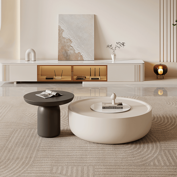 Eudora Modern Nesting Coffee Table Set With TV Stand, Cream And Grey coffee table