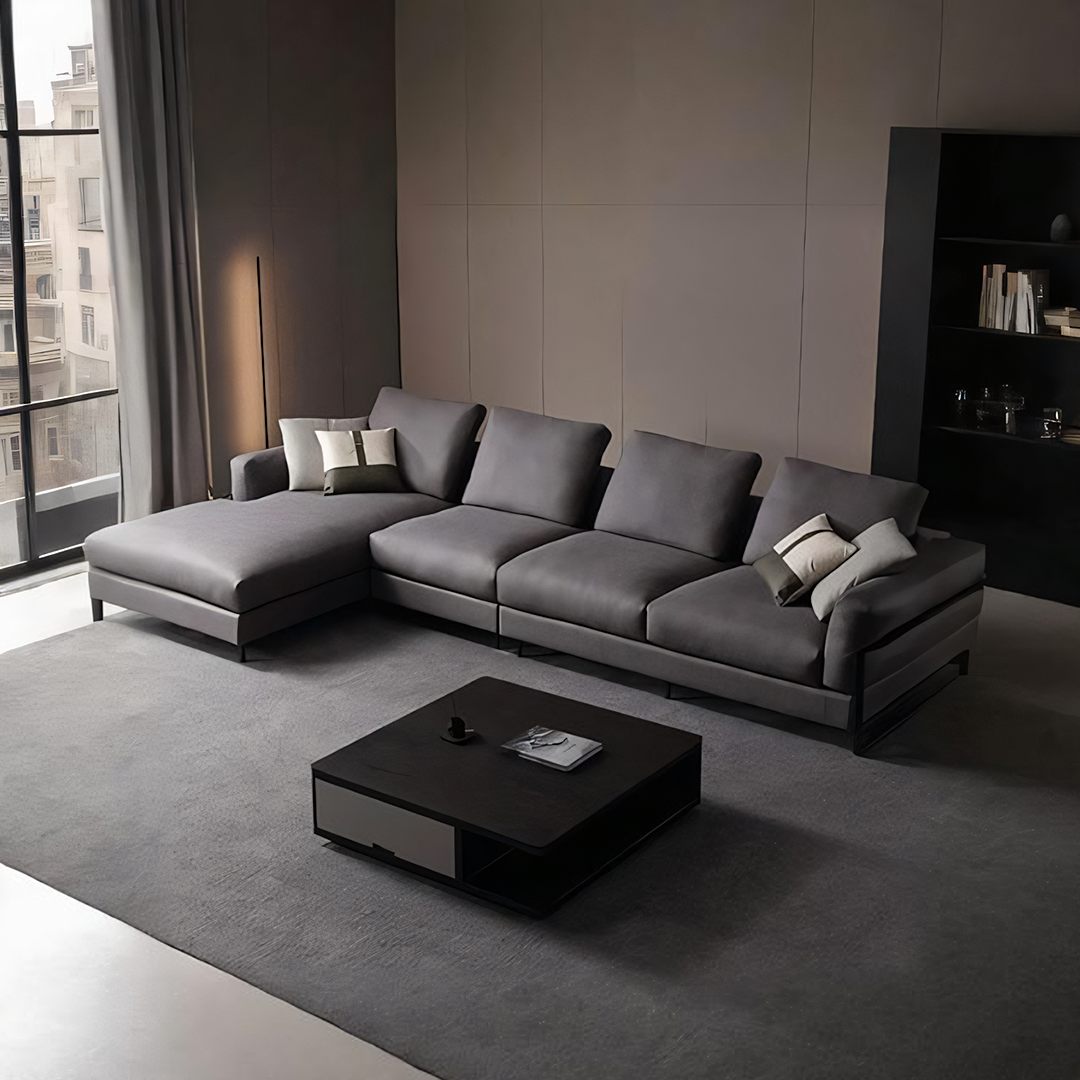 H92 Grey Four Seater Corner Sofa, Leathaire, Multiple Color-Weilai Concept-Weilai Concept