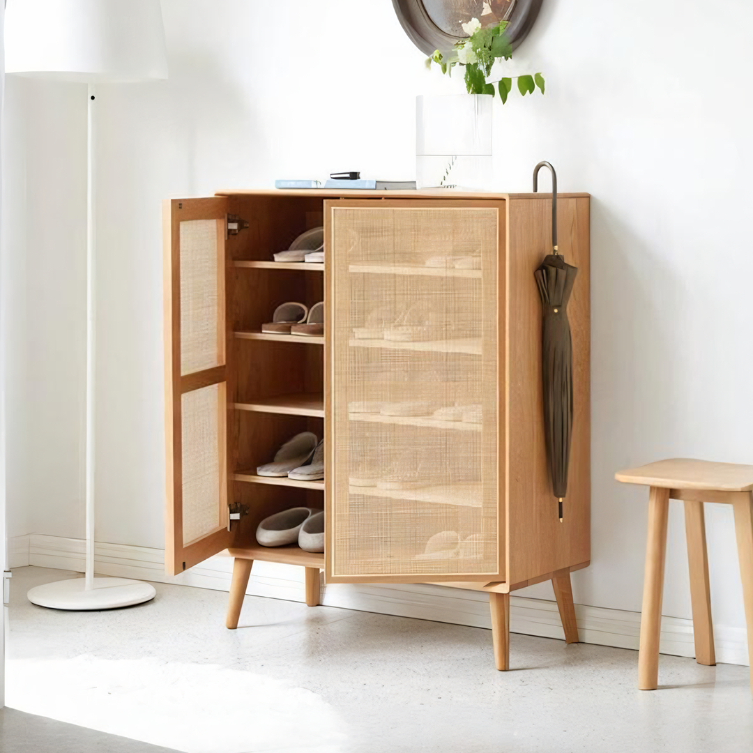 Mueble zapatero de ratán Hans, roble 