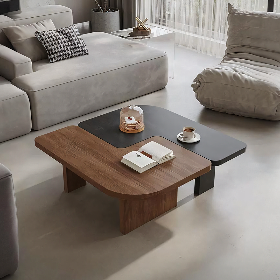 Helios Square Coffee Table Set, Black & Walnut