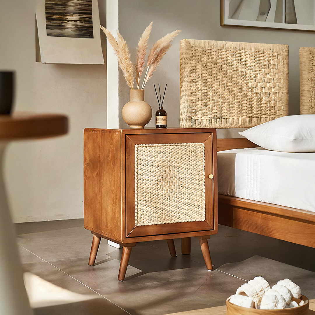 Himba Rattan Bedside Table, Solid Wood-Weilai Concept-Weilai Concept