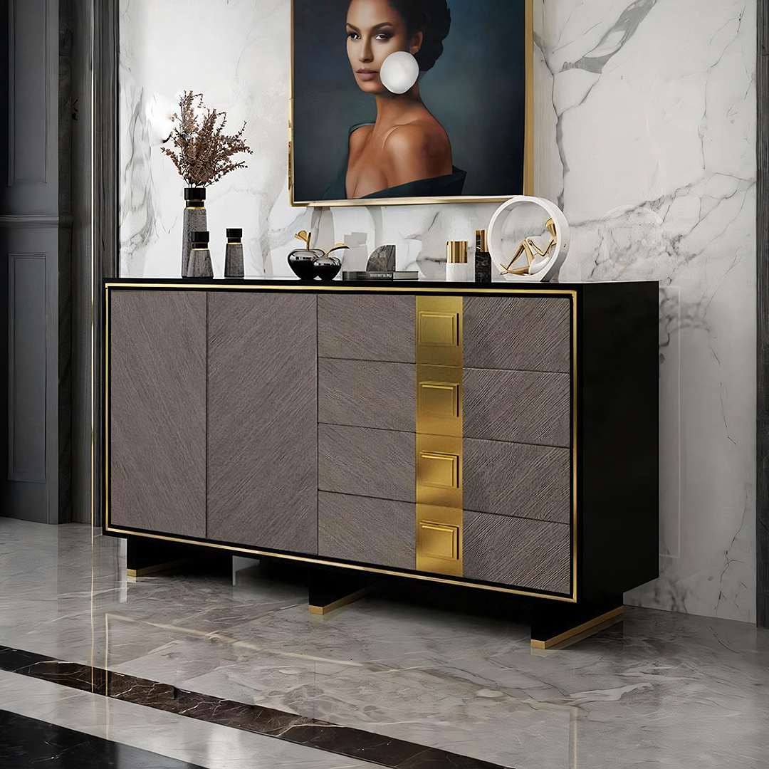 IS82 Large Sideboard, Grey & Gold-Weilai Concept-Weilai Concept