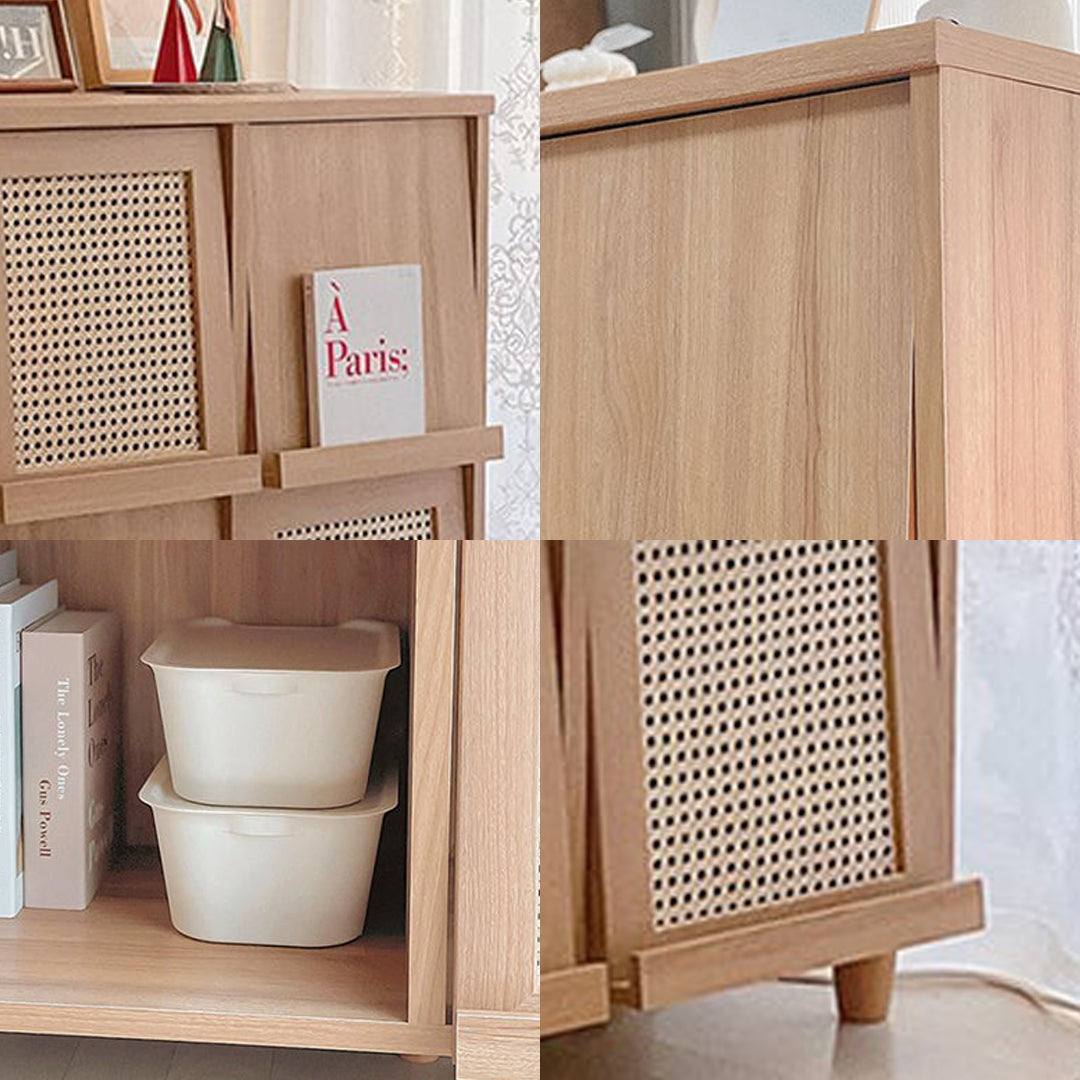 Iskandar Sideboard With Magazine Rack, Solid Wood & Rattan， Storage