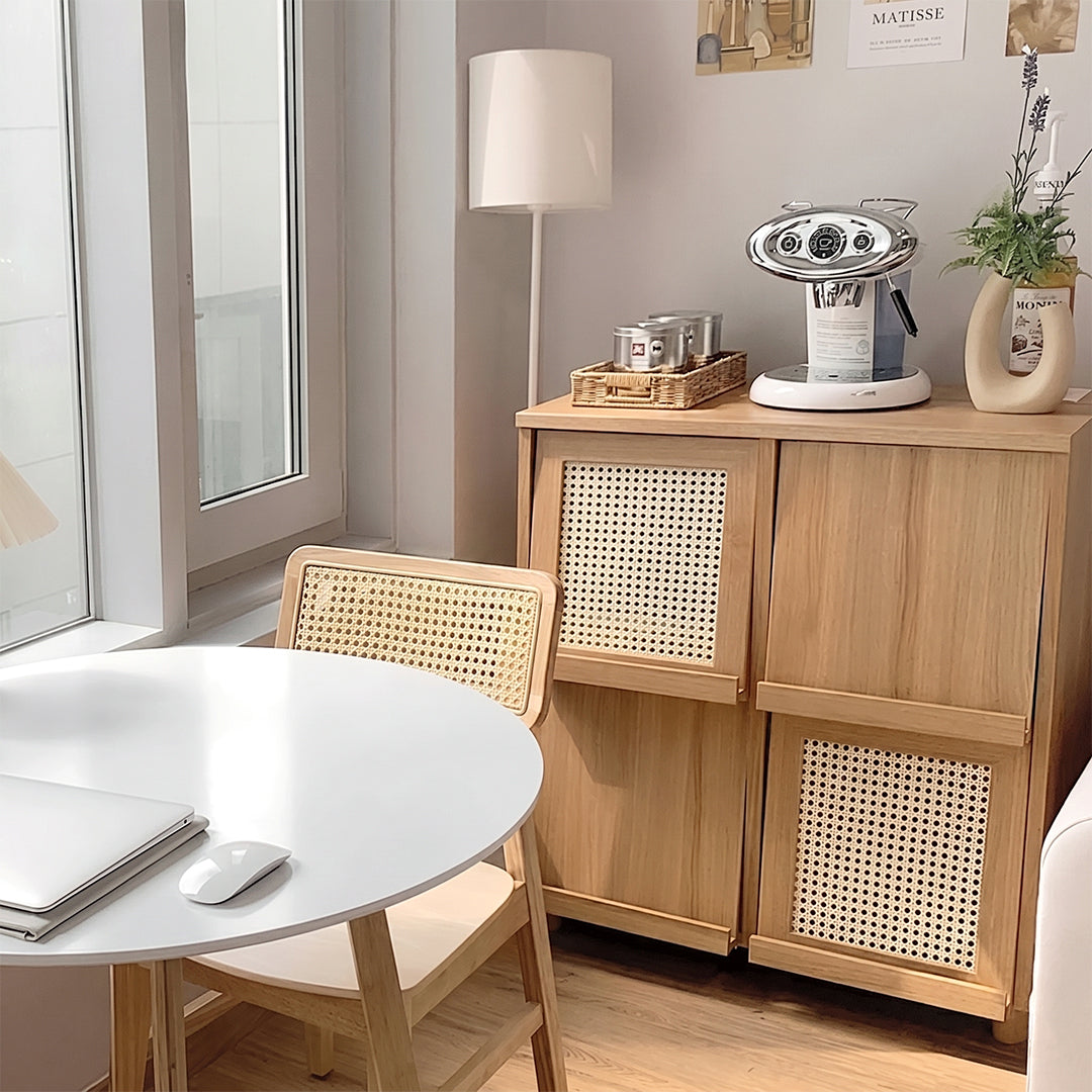 Iskandar Sideboard With Magazine Rack, Solid Wood & Rattan， Storage