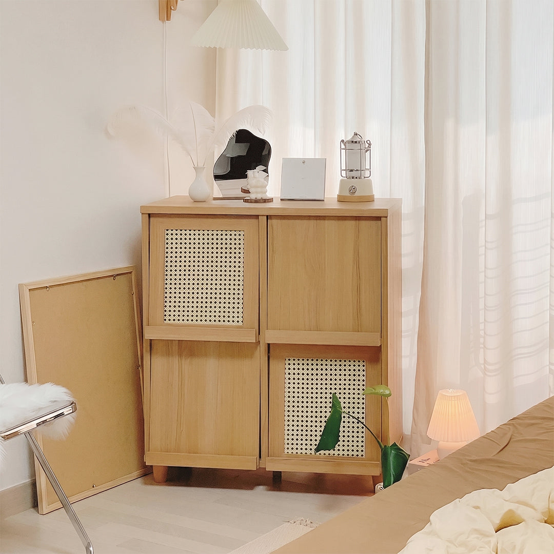Iskandar Sideboard With Magazine Rack, Solid Wood & Rattan， Storage