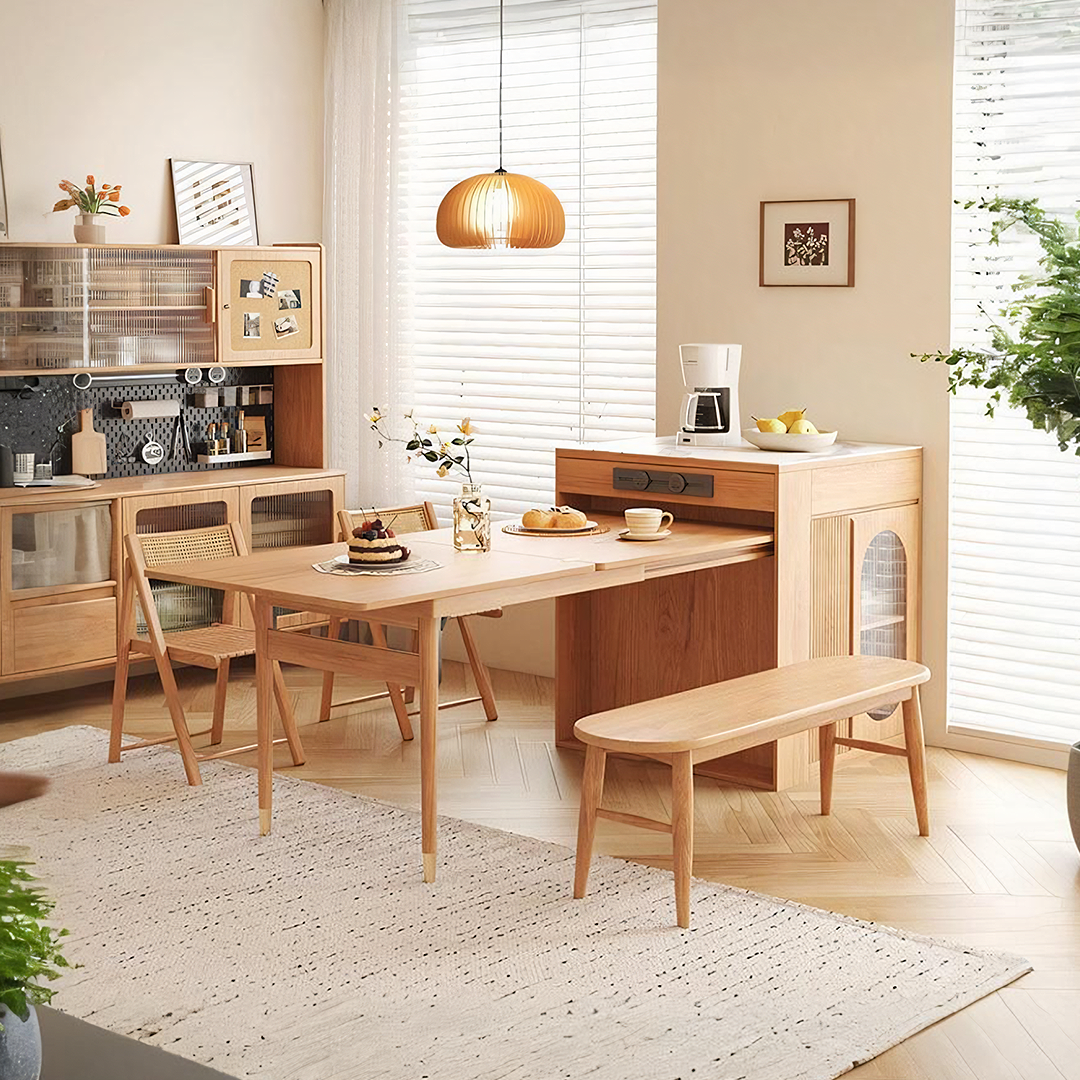 Kacey Extendable Dining Table Set, Storage, Solid Wood-Weilai Concept-Weilai Concept