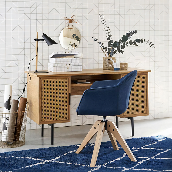 Lindy Rattan Office Desk, Oak - desk accessories for the office