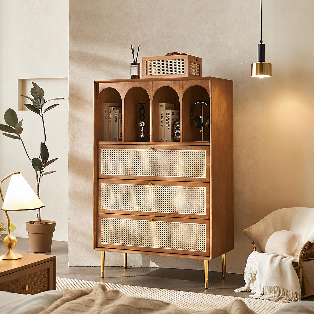 Maasai Tall Sideboard, Rattan & Solid Wood Cabinet-Weilai Concept-Weilai Concept