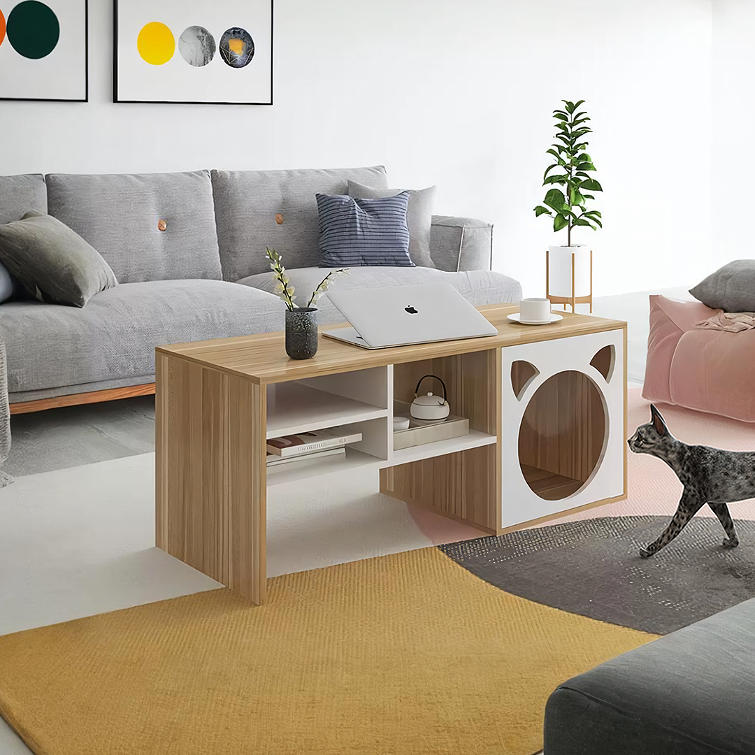 Marioni Coffee Table With Pet House, Wood-Weilai Concept-Weilai Concept