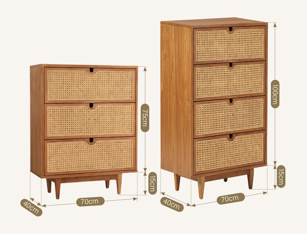 Pavia Chests Of Drawers, Natural Rattan & Oak | Chest of Drawers