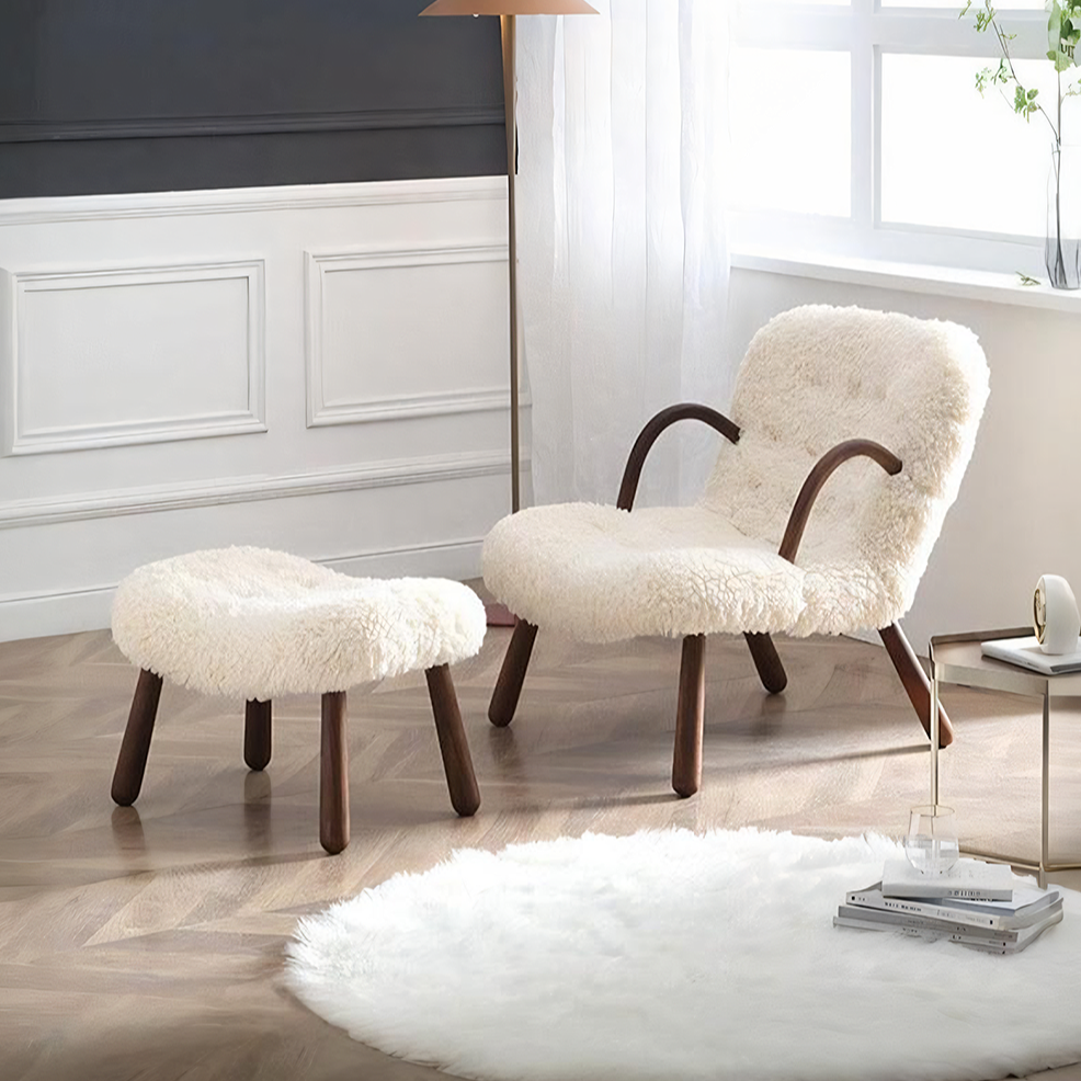 Philip Arc Sheepskin Armchair And Ottoman-Weilai Concept-With Footstool-Weilai Concept