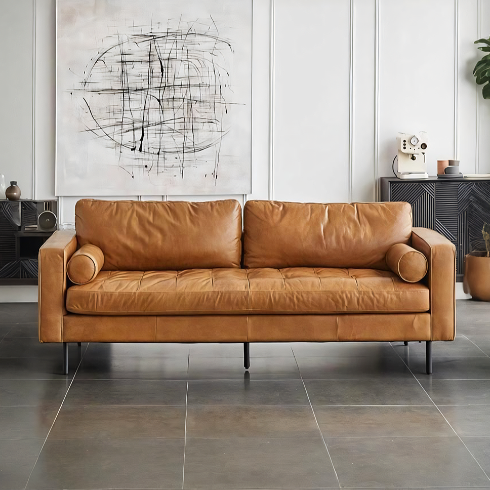 Porto Three Seater Sofa, Real Leather-Two Seater Sofa-Weilai Concept-Weilai Concept