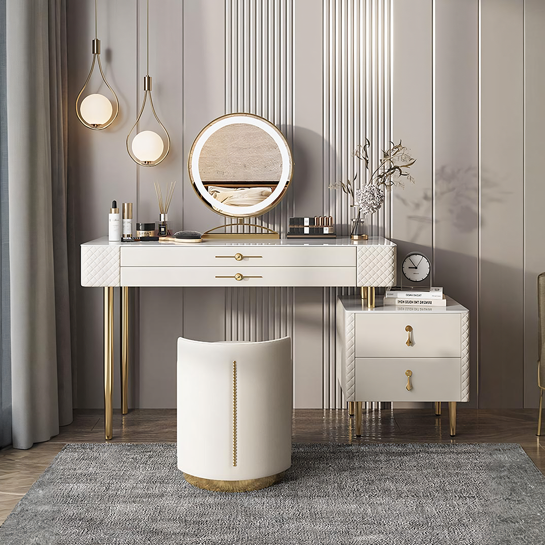 Prestigio Dressing Table With LED Mirror, Cream-Weilai Concept-Weilai Concept