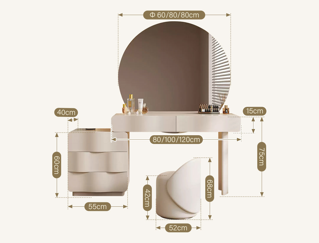cream dressing table mirror Miami Deco Cream Velvet Dressing Table With LED Touch Sensor Mirror