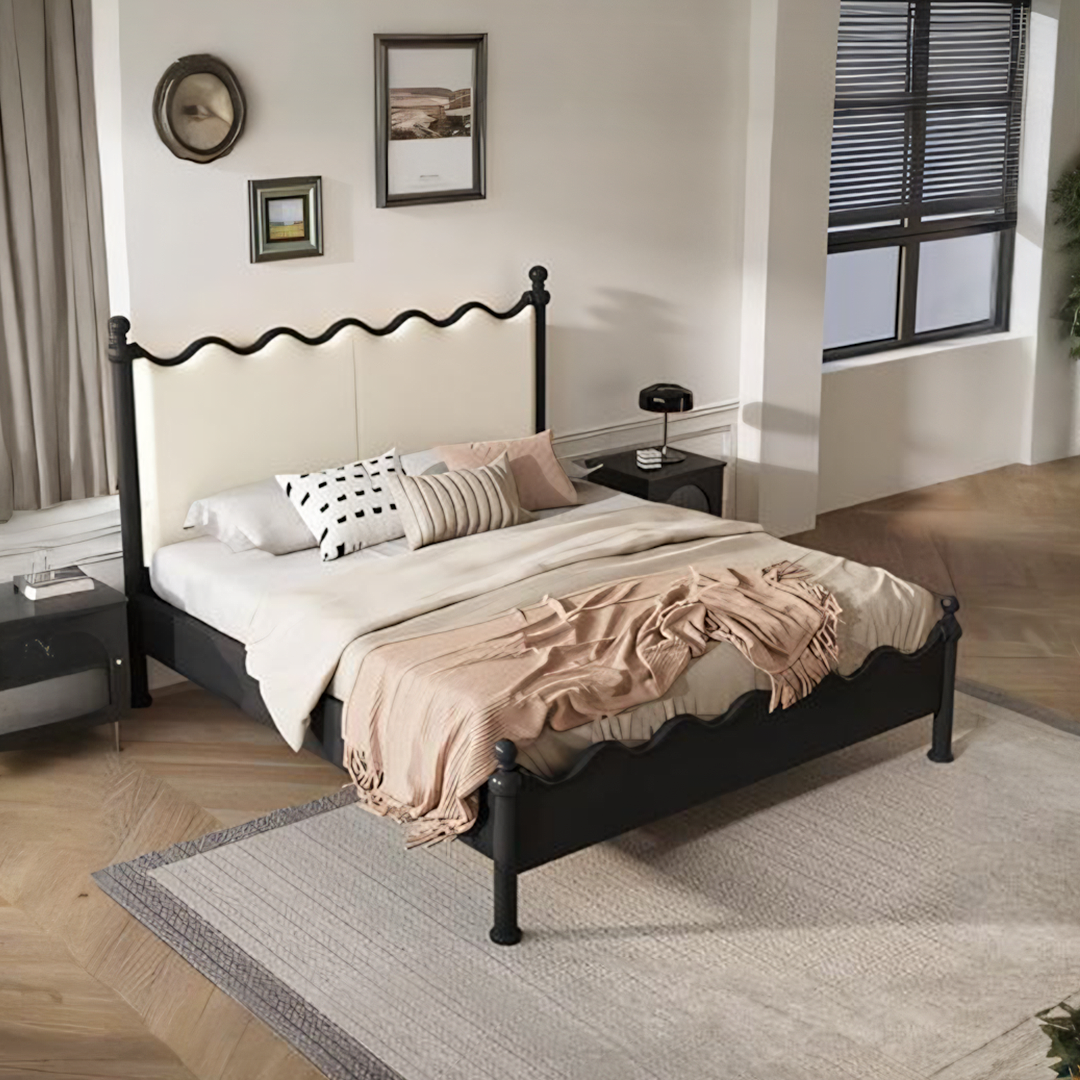 Cama King Size/Super King Roberta, color crema y negro 