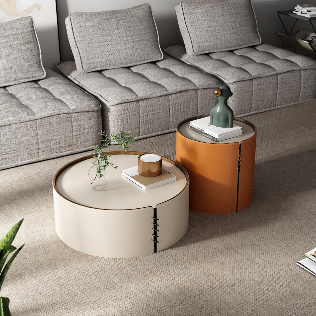 Rossi Nesting Coffee Table, Light Grey & Orange-Weilai Concept-Weilai Concept