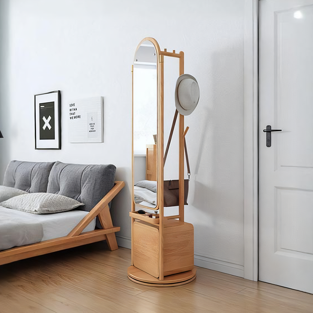 Rotatable Coat Rack, Wardrobe, Storage Rattan Oak-Weilai concept-Weilai Concept