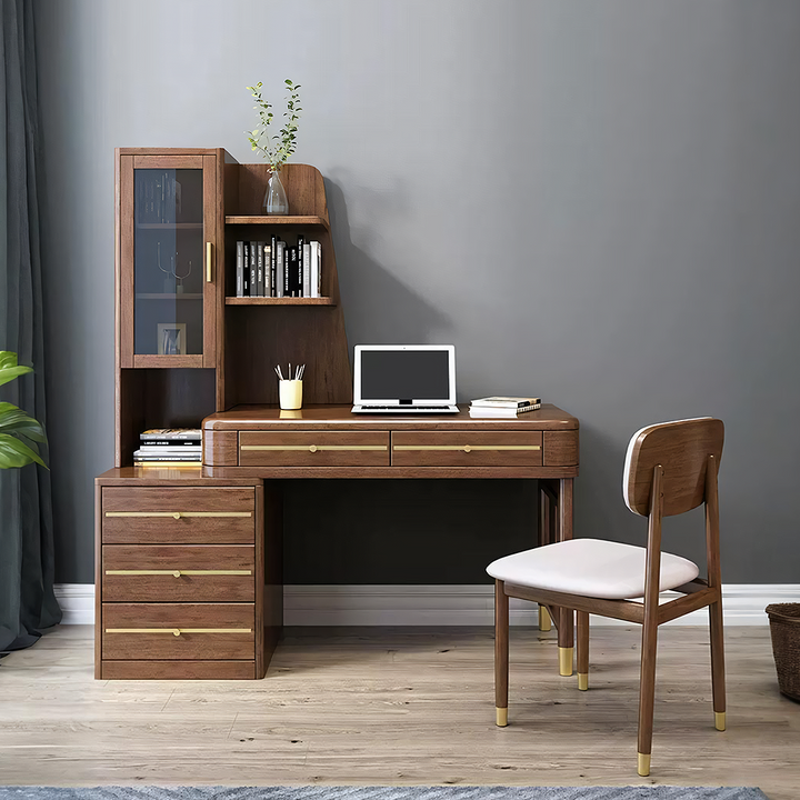 Office Desk With Side Storage, Rosewood & Gold - office desk chair cushion