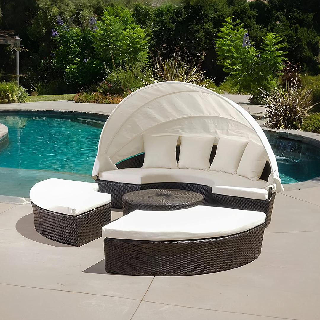 Shelly Patio Outdoor Sectional Sofa Set With Rattan Daybed Sunbed