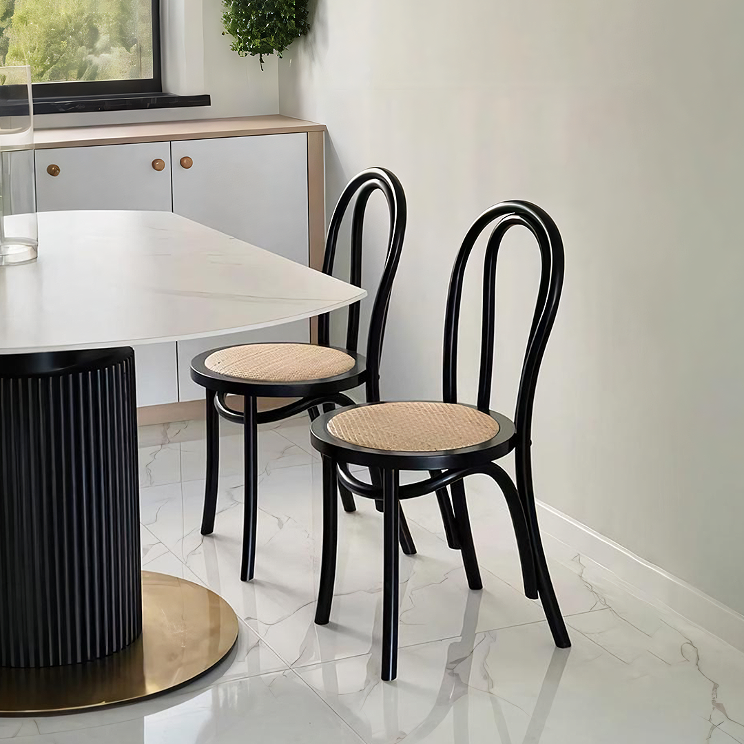 Sonnet Dining Chair, Solid Wood-Weilai Concept-Black-Style B (With Rattan Seat)-Weilai Concept