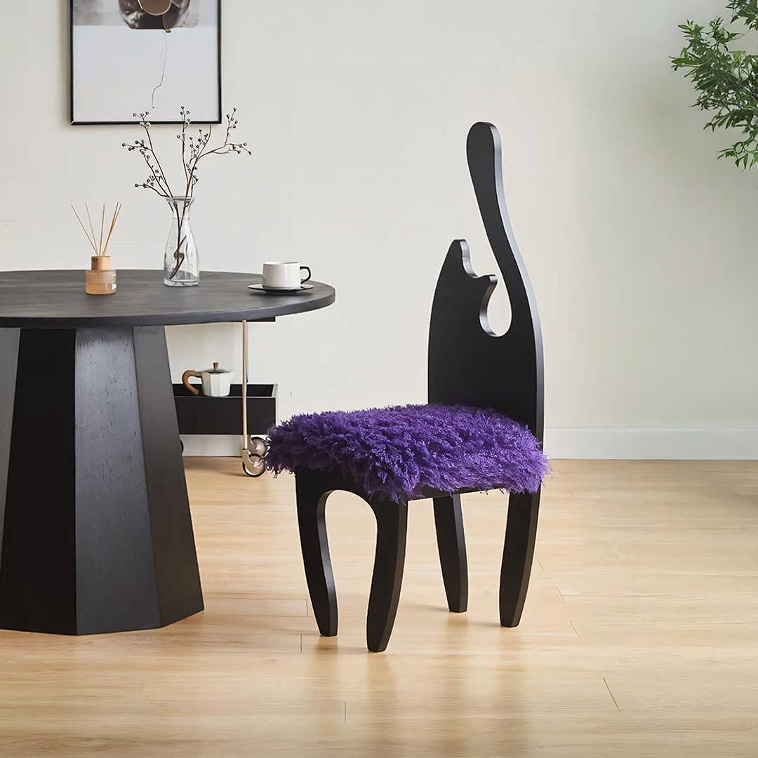 Silla de comedor Tiffany negra con diseño de gato 